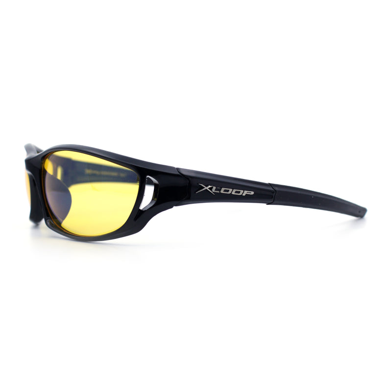 Mens Xloop HD Night Driving Yellow Lens Wrap Biker Style Plastic Sunglasses