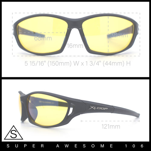 Mens Xloop HD Night Driving Yellow Lens Wrap Biker Style Plastic Sunglasses