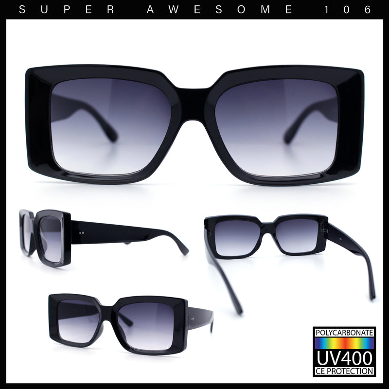 Womens Retro Mod Rectangle Thick Plastic Luxury Minimalist Plastic Sunglasses