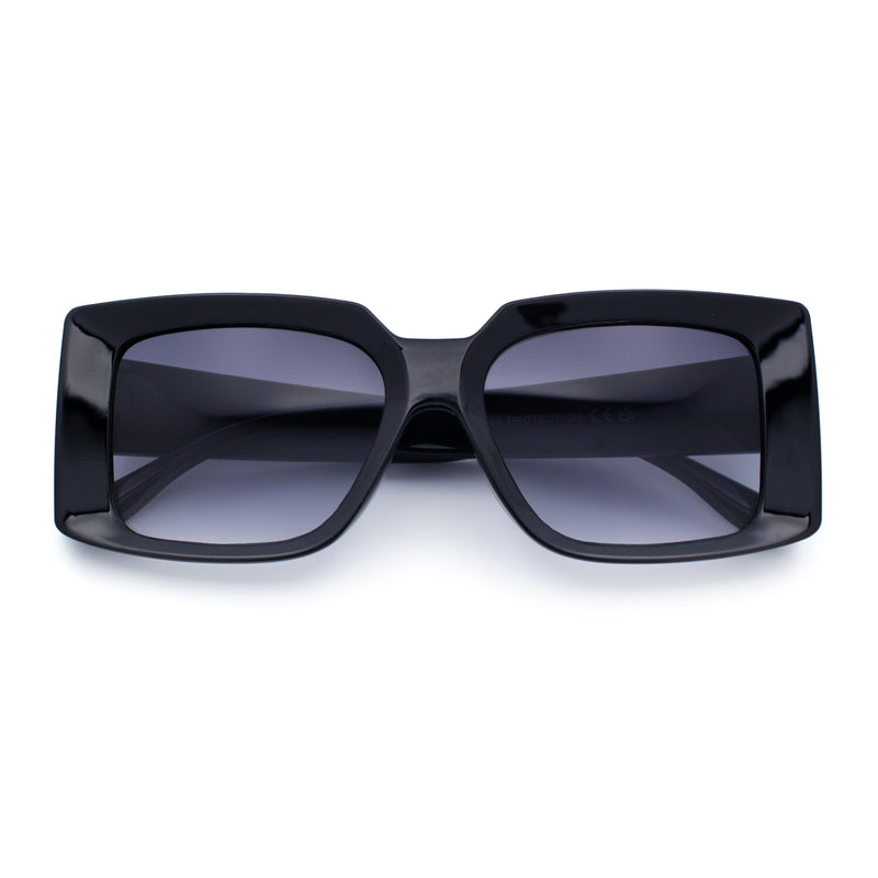 Womens Retro Mod Rectangle Thick Plastic Luxury Minimalist Plastic Sunglasses