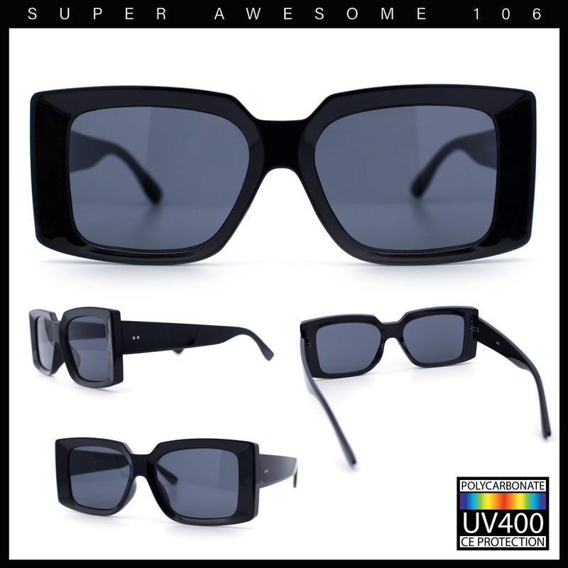 Womens Retro Mod Rectangle Thick Plastic Luxury Minimalist Plastic Sunglasses