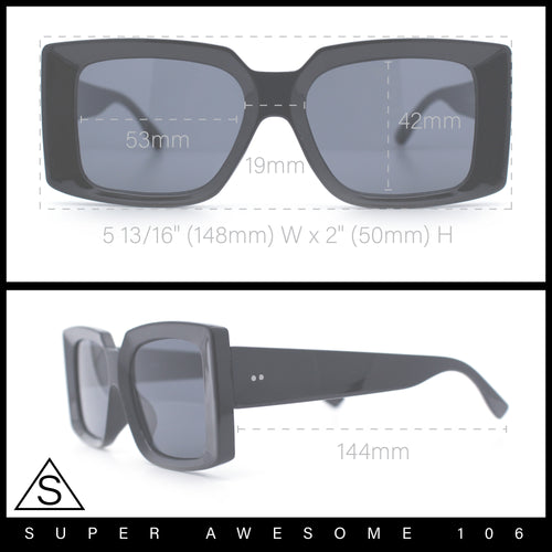 Womens Retro Mod Rectangle Thick Plastic Luxury Minimalist Plastic Sunglasses
