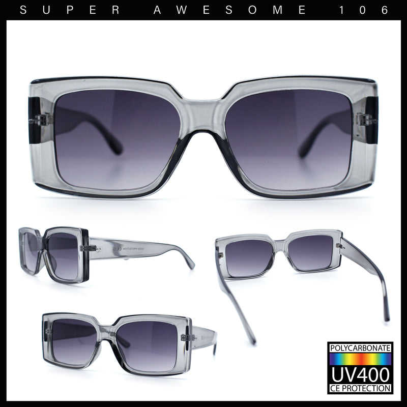 Womens Retro Mod Rectangle Thick Plastic Luxury Minimalist Plastic Sunglasses