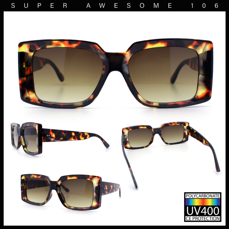 Womens Retro Mod Rectangle Thick Plastic Luxury Minimalist Plastic Sunglasses