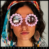 Womens Hippie Bold Daisy Flower Trim Circle Lens Plastic Retro Sunglasses