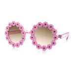 Womens Hippie Bold Daisy Flower Trim Circle Lens Plastic Retro Sunglasses