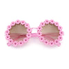 Womens Hippie Bold Daisy Flower Trim Circle Lens Plastic Retro Sunglasses