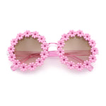 Womens Hippie Bold Daisy Flower Trim Circle Lens Plastic Retro Sunglasses