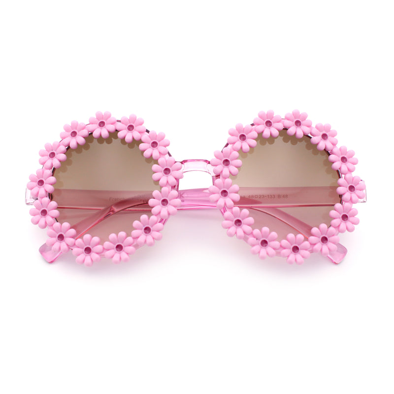 Womens Hippie Bold Daisy Flower Trim Circle Lens Plastic Retro Sunglasses