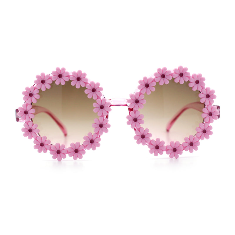 Womens Hippie Bold Daisy Flower Trim Circle Lens Plastic Retro Sunglasses