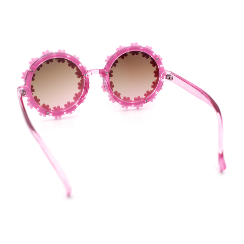 Womens Hippie Bold Daisy Flower Trim Circle Lens Plastic Retro Sunglasses