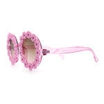 Womens Hippie Bold Daisy Flower Trim Circle Lens Plastic Retro Sunglasses
