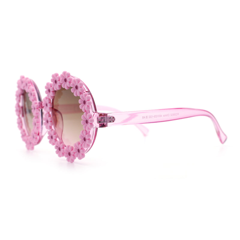 Womens Hippie Bold Daisy Flower Trim Circle Lens Plastic Retro Sunglasses