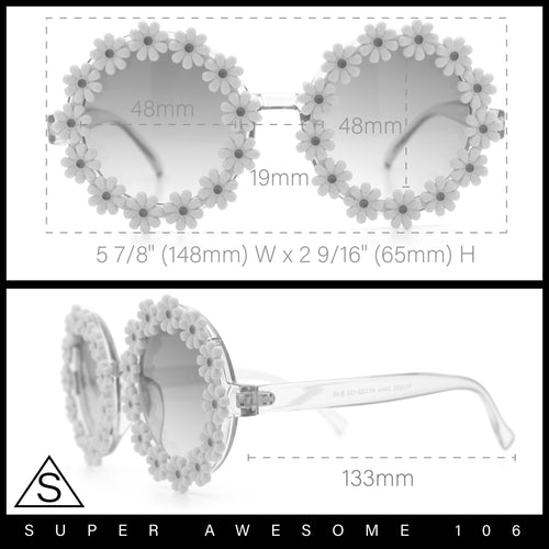 Womens Hippie Bold Daisy Flower Trim Circle Lens Plastic Retro Sunglasses