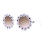 Womens Hippie Bold Daisy Flower Trim Circle Lens Plastic Retro Sunglasses