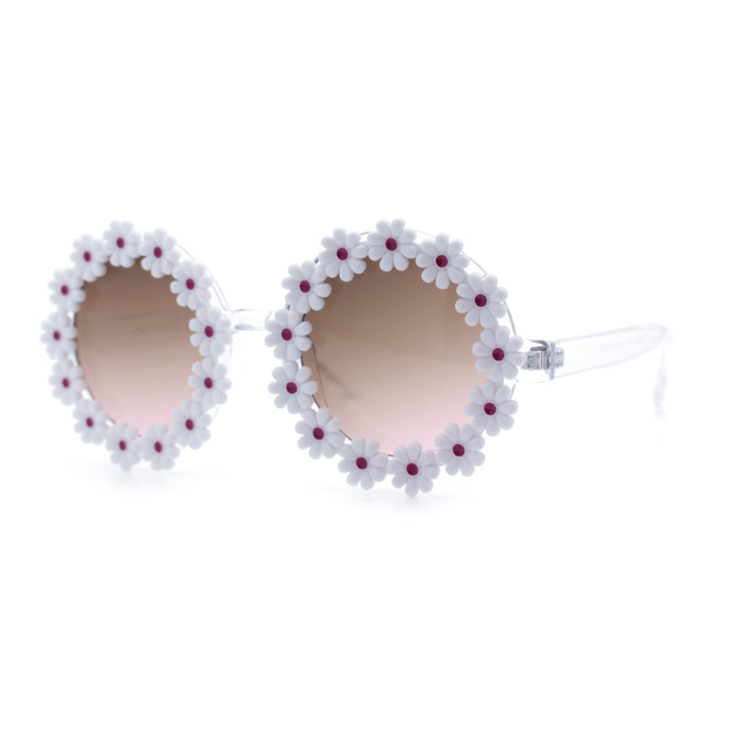Womens Hippie Bold Daisy Flower Trim Circle Lens Plastic Retro Sunglasses