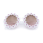 Womens Hippie Bold Daisy Flower Trim Circle Lens Plastic Retro Sunglasses