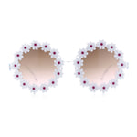 Womens Hippie Bold Daisy Flower Trim Circle Lens Plastic Retro Sunglasses