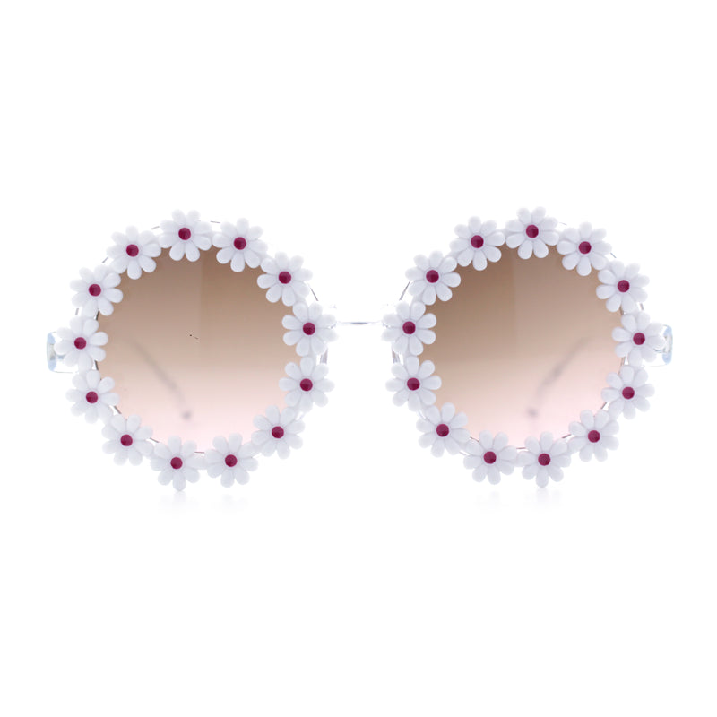 Womens Hippie Bold Daisy Flower Trim Circle Lens Plastic Retro Sunglasses