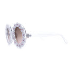 Womens Hippie Bold Daisy Flower Trim Circle Lens Plastic Retro Sunglasses