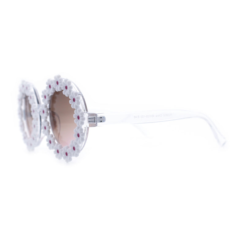 Womens Hippie Bold Daisy Flower Trim Circle Lens Plastic Retro Sunglasses