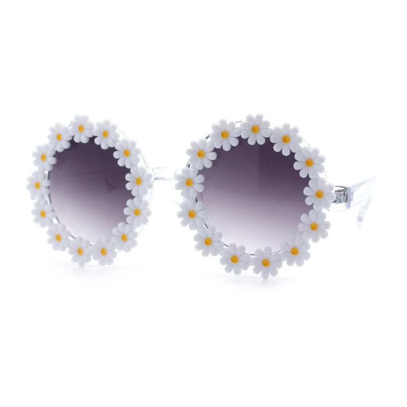 Womens Hippie Bold Daisy Flower Trim Circle Lens Plastic Retro Sunglasses