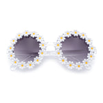 Womens Hippie Bold Daisy Flower Trim Circle Lens Plastic Retro Sunglasses