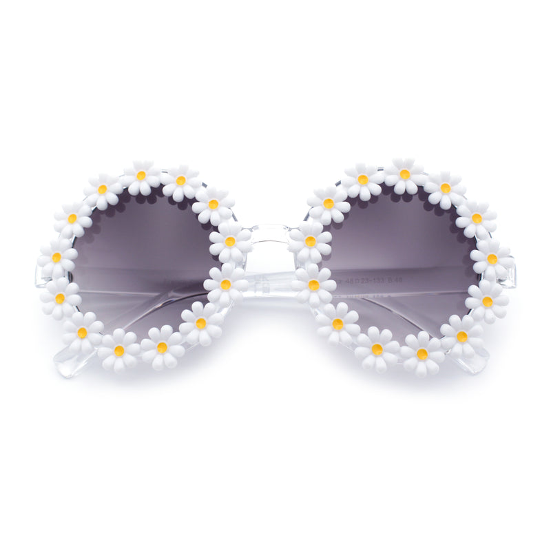 Womens Hippie Bold Daisy Flower Trim Circle Lens Plastic Retro Sunglasses