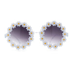 Womens Hippie Bold Daisy Flower Trim Circle Lens Plastic Retro Sunglasses