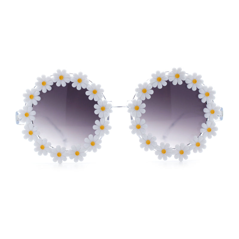 Womens Hippie Bold Daisy Flower Trim Circle Lens Plastic Retro Sunglasses