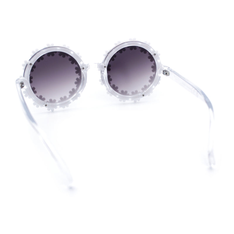 Womens Hippie Bold Daisy Flower Trim Circle Lens Plastic Retro Sunglasses