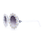 Womens Hippie Bold Daisy Flower Trim Circle Lens Plastic Retro Sunglasses