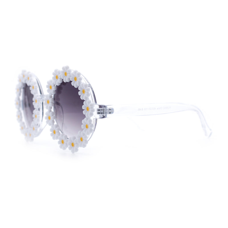 Womens Hippie Bold Daisy Flower Trim Circle Lens Plastic Retro Sunglasses