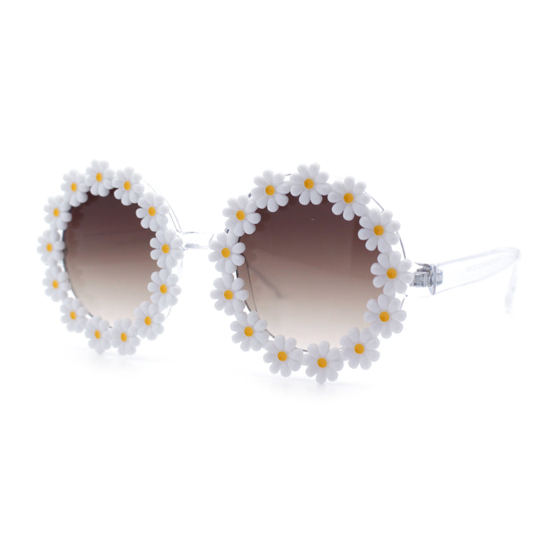 Womens Hippie Bold Daisy Flower Trim Circle Lens Plastic Retro Sunglasses