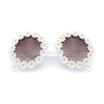 Womens Hippie Bold Daisy Flower Trim Circle Lens Plastic Retro Sunglasses