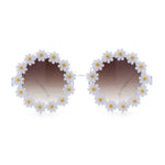 Womens Hippie Bold Daisy Flower Trim Circle Lens Plastic Retro Sunglasses