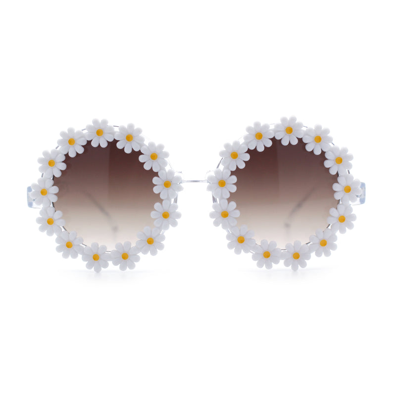 Womens Hippie Bold Daisy Flower Trim Circle Lens Plastic Retro Sunglasses
