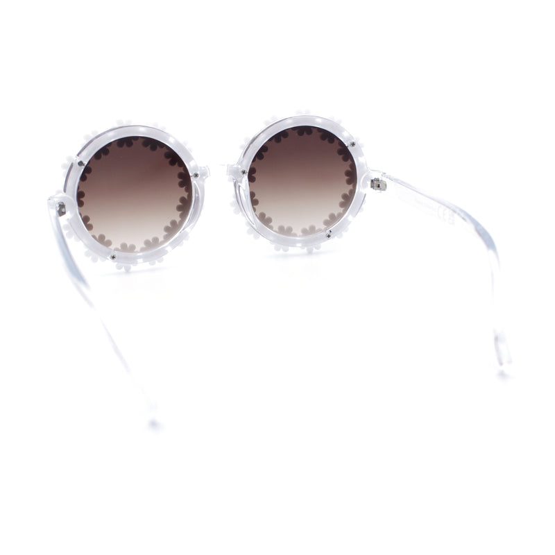 Womens Hippie Bold Daisy Flower Trim Circle Lens Plastic Retro Sunglasses