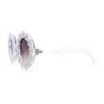 Womens Hippie Bold Daisy Flower Trim Circle Lens Plastic Retro Sunglasses