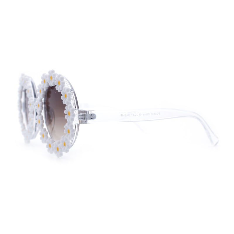 Womens Hippie Bold Daisy Flower Trim Circle Lens Plastic Retro Sunglasses