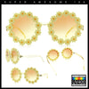 Womens Hippie Bold Daisy Flower Trim Circle Lens Plastic Retro Sunglasses