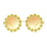 Womens Hippie Bold Daisy Flower Trim Circle Lens Plastic Retro Sunglasses