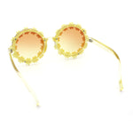 Womens Hippie Bold Daisy Flower Trim Circle Lens Plastic Retro Sunglasses