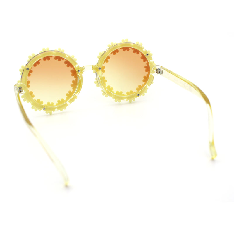 Womens Hippie Bold Daisy Flower Trim Circle Lens Plastic Retro Sunglasses