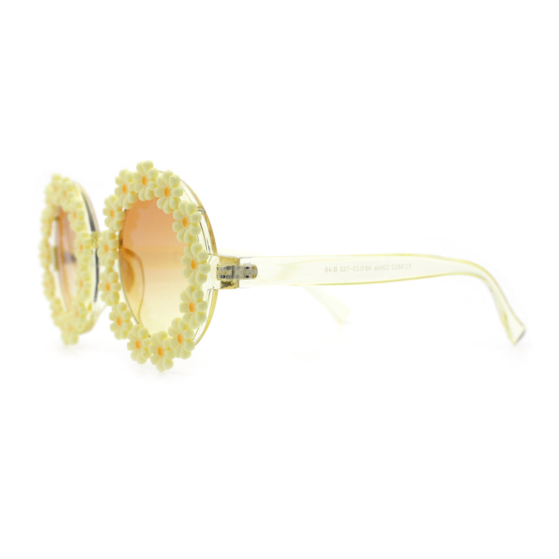 Womens Hippie Bold Daisy Flower Trim Circle Lens Plastic Retro Sunglasses