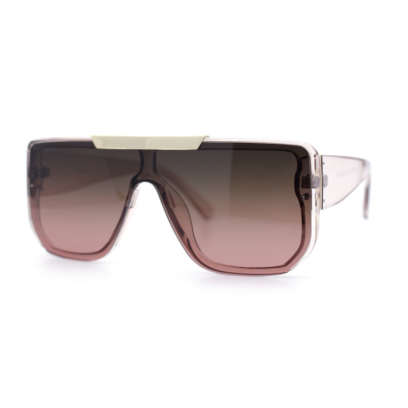 Womens Flat Top Shield Mogul Inset Lens Oversize Rectangle Plastic Sunglasses