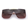 Womens Flat Top Shield Mogul Inset Lens Oversize Rectangle Plastic Sunglasses