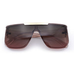 Womens Flat Top Shield Mogul Inset Lens Oversize Rectangle Plastic Sunglasses