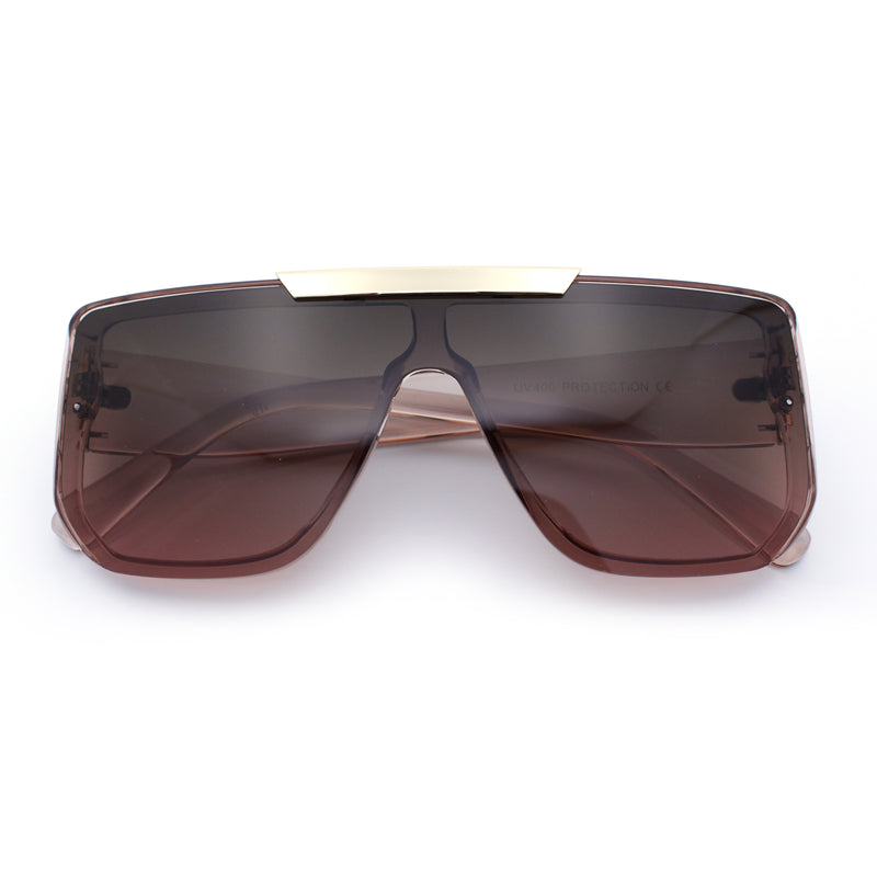 Womens Flat Top Shield Mogul Inset Lens Oversize Rectangle Plastic Sunglasses