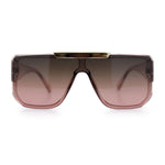 Womens Flat Top Shield Mogul Inset Lens Oversize Rectangle Plastic Sunglasses